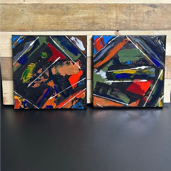 Original Acrylic Painting 2 Canvases Titled Eclectic Motion Colorful Wall Art - Picture 11 of 11